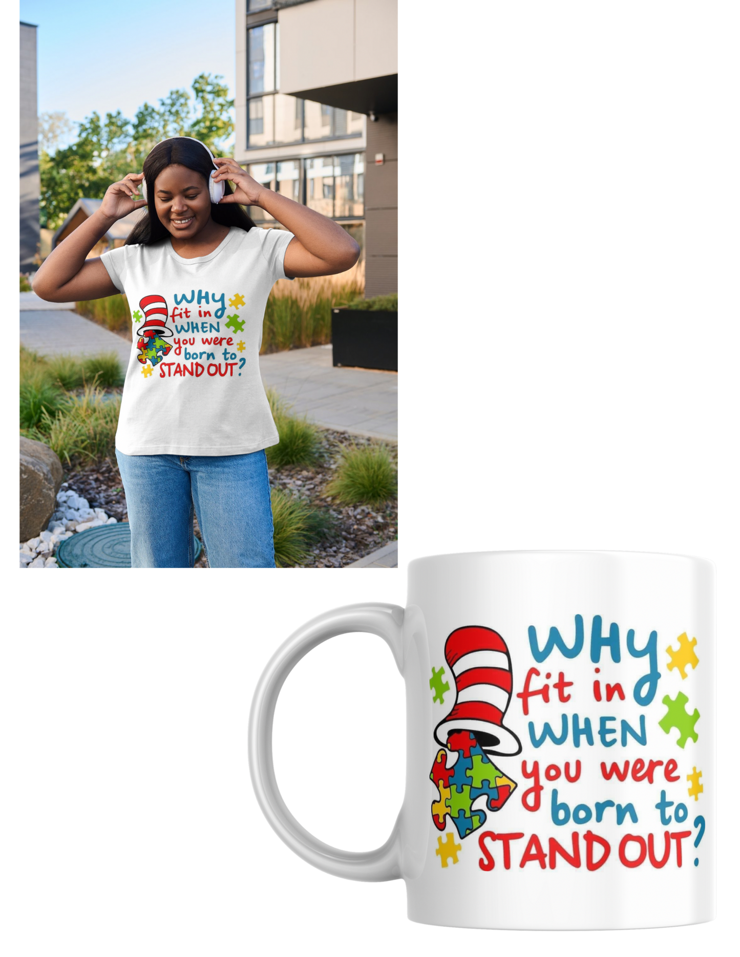 White Autism tee and mug set