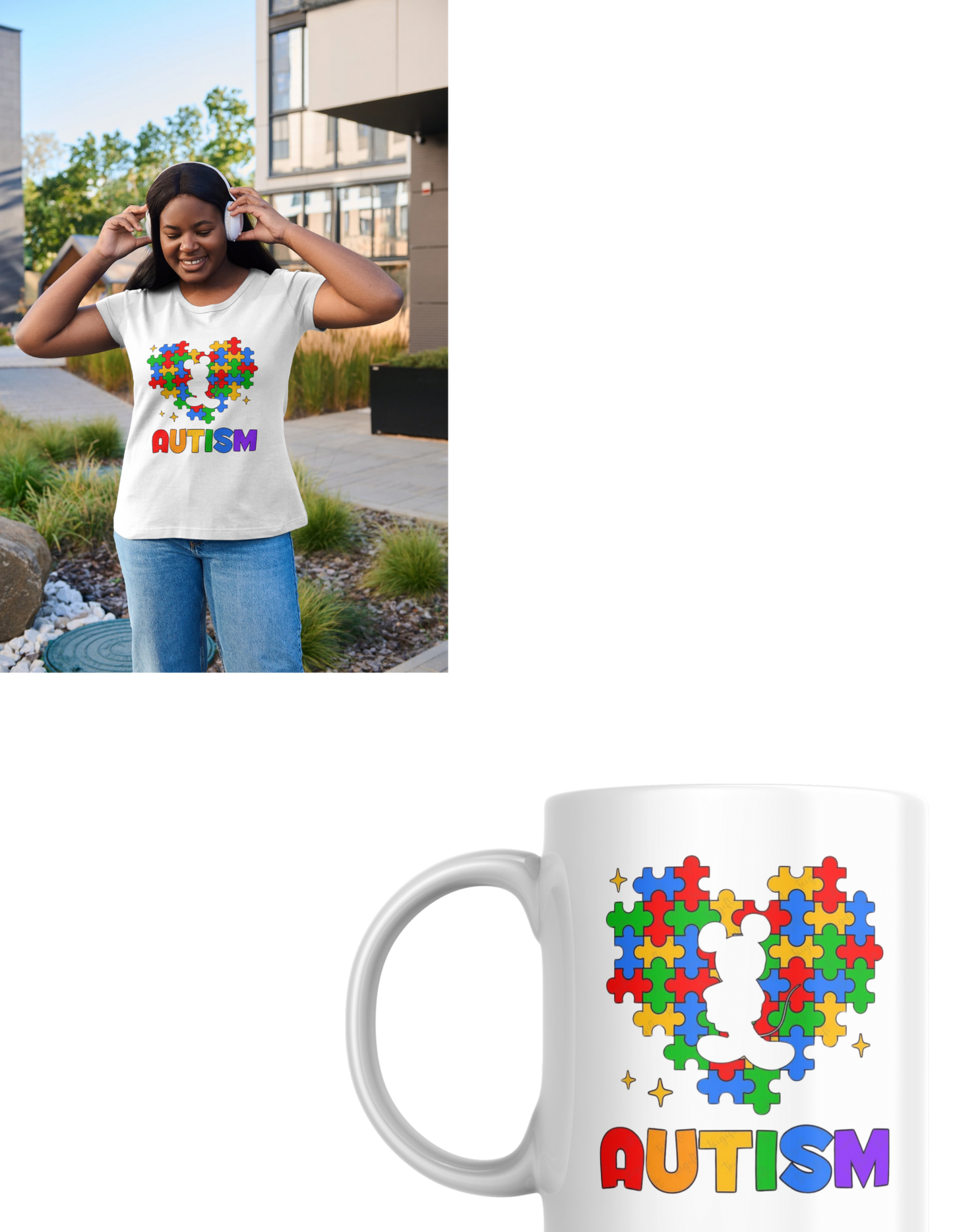 White Autism tee and mug set