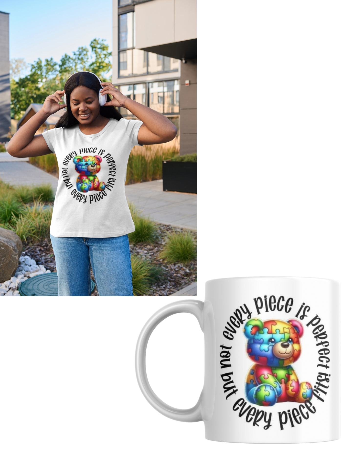 White Autism tee and mug set