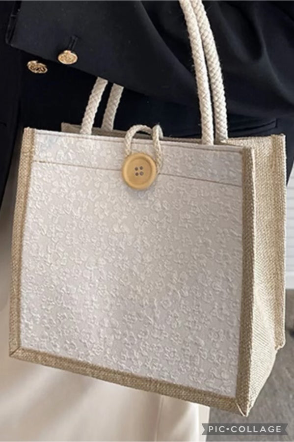 Linen Small Button Tote Bag