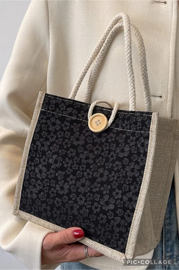 Linen Small Button Tote Bag