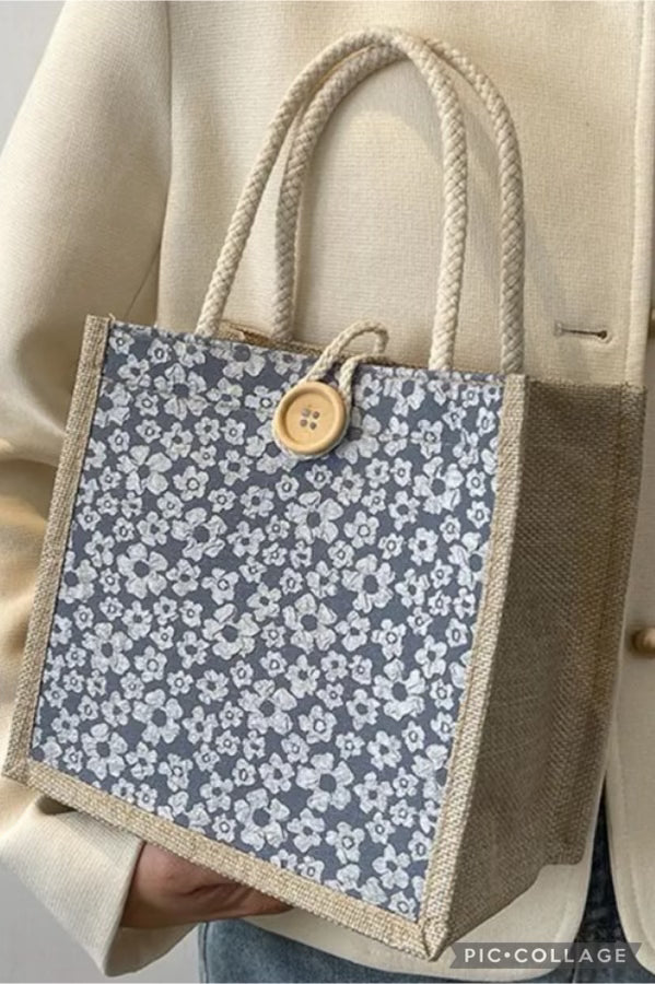 Linen Small Button Tote Bag