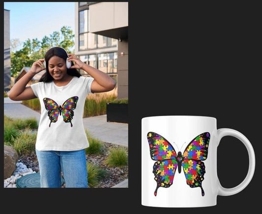 White Autism tee and mug set